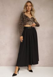 Czarna Rozkloszowana Spódnica z Szerokimi Plisami i Paskiem z Ekoskóry Awhisa. Czarne spódniczki damskie Renee, m, bez wzorów, klasyczne, maxi, koszulowe. Za 169.99 zł.