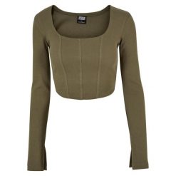 Damska koszulka crop top z długim rękawem Urban Classics. Zielone t-shirty damskie Urban Classics, l, bez wzorów, bez kołnierzyka. Za 168.00 zł.