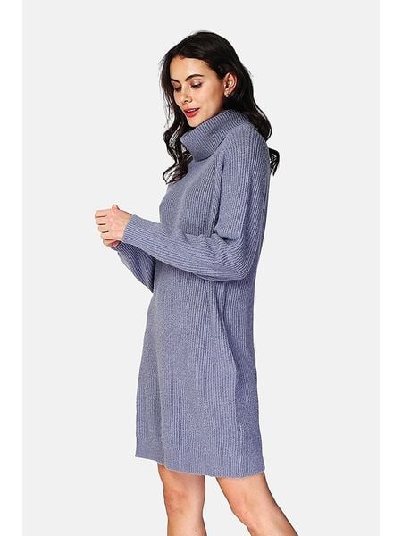 ASSUILI Sukienka dzianinowa w kolorze niebieskoszarym rozmiar: 40. Niebieskie sukienki damskie Assuili, bez wzorów, z dzianiny, klasyczne, bez kołnierzyka, bez ramiączek, midi. Za 148.96 zł.