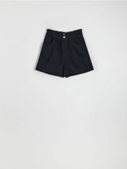 Szorty paperbag high waist - czarny. Czarne szorty damskie Sinsay, bez wzorów, z bawełny, z podwyższonym stanem. Za 39.99 zł.