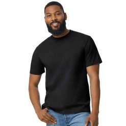 Bawełniana Lekka Koszulka Unisex Dla Dorosłych. Czarne t-shirty damskie Gildan, l, bez wzorów, z bawełny, bez kołnierzyka. Za 27.99 zł.