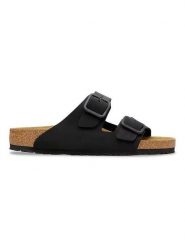 Birkenstock Skórzane klapki "Arizona" w kolorze czarnym rozmiar: 39. Czarne klapki damskie Birkenstock, bez wzorów, z nubiku, bez obcasa. Za 505.13 zł.