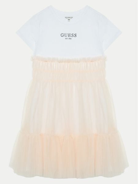 Guess Sukienka codzienna J5RK18 K6YW0 Różowy Regular Fit. Czerwone sukienki dziewczęce Guess, z aplikacjami, z bawełny, bez ramiączek. Za 159.99 zł.