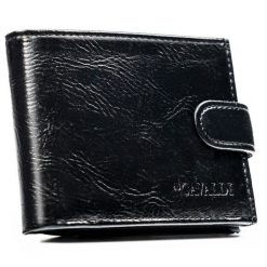 Czarny portfel męski ze skóry ekologicznej zamykany zatrzaskiem - 4U Cavaldi. Czarne portfele męskie 4U Cavaldi, bez wzorów, ze skóry ekologicznej. Za 24.99 zł.