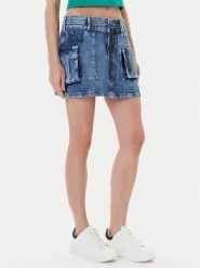 Guess Spódnica jeansowa W5YD0L D5R01 Niebieski Regular Fit. Niebieskie spódniczki damskie Guess, l, z aplikacjami, z bawełny, mini. Za 439.99 zł.