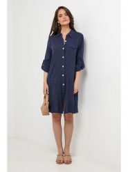 Le Monde du Lin Lniana sukienka w kolorze granatowym rozmiar: 34/36. Niebieskie sukienki damskie Le Monde du Lin, bez wzorów, ze lnu, bez kołnierzyka, bez ramiączek, midi. Za 173.99 zł.