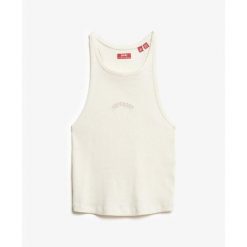Tank top z plecami typu racer i logiem dla kobiet Superdry Essential. Białe topy damskie Superdry., bez wzorów, bez kołnierzyka. Za 93.50 zł.
