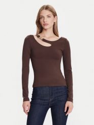 Guess Bluzka W5BP18 KC7M2 Brązowy Slim Fit. Brązowe bluzki damskie Guess, m, z aplikacjami, z syntetyku, bez ramiączek. Za 279.99 zł.