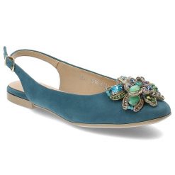 Turkusowe Sandały Armodo Eleganckie Obuwie Damskie. Niebieskie sandały damskie Armodo, z aplikacjami, z weluru, bez obcasa, na płaskiej podeszwie. Za 489.00 zł.