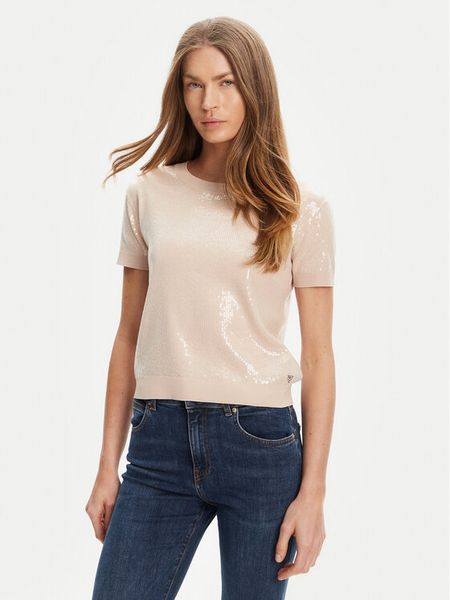 Guess Sweter W5YR21 Z3E70 Beżowy Regular Fit. Brązowe swetry klasyczne damskie Guess, xl, z wiskozy, bez kołnierzyka. Za 249.99 zł.