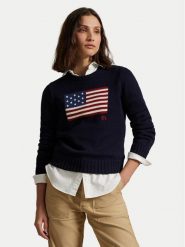 Polo Ralph Lauren Sweter 211896939001 Granatowy Regular Fit. Niebieskie bluzy bez kaptura damskie Polo Ralph Lauren, l, z bawełny, bez kołnierzyka. Za 1,799.00 zł.