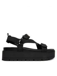 Guess Sandały FLJFTT FAL03 Czarny. Czarne sandały damskie Guess, z aplikacjami, z materiału, bez obcasa, na płaskiej podeszwie. Za 529.99 zł.