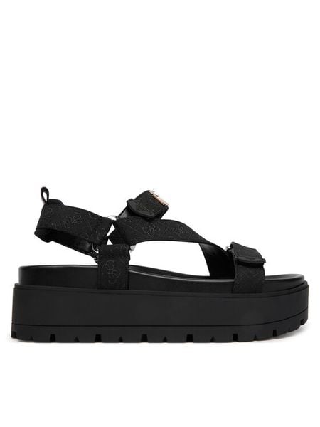 Guess Sandały FLJFTT FAL03 Czarny. Czarne sandały damskie Guess, z aplikacjami, z materiału, bez obcasa, na płaskiej podeszwie. Za 529.99 zł.