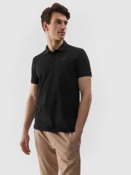 4F Koszulka polo regular męska - czarna S. Czarne koszulki polo męskie 4f, m, bez wzorów, z bawełny, bez ramiączek. Za 89.99 zł.