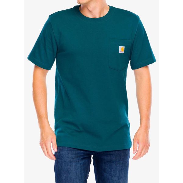Koszulka bawełniana męska Carhartt K87 Pocket S/S T-Shirt. Zielone t-shirty męskie Carhartt, m, bez wzorów, z bawełny, bez kołnierzyka. Za 87.84 zł.