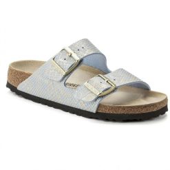 Klapki damskie Birkenstock Arizona BS Birko-flor. Niebieskie klapki damskie Birkenstock, bez wzorów, z denimu, bez obcasa. Za 287.00 zł.
