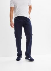 Spodnie z gumką w talii, Regular Fit Straight, z czystej bawełny. Niebieskie spodnie materiałowe męskie bonprix, bez wzorów, z bawełny. Za 132.99 zł.