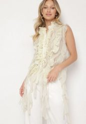 Żółta Koszula z Ozdobnymi Falbanami Adoria. Żółte koszule damskie Born2be, na lato, m, bez wzorów, eleganckie, bez kołnierzyka, bez ramiączek. Za 139.99 zł.
