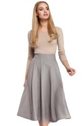 Szara Midi Spódnica z Kontrafałdami. Szare spódniczki damskie MOE, l, bez wzorów, z elastanu, midi, rozkloszowane. Za 203.90 zł.
