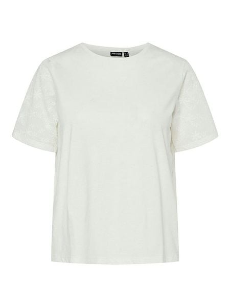 Pieces Koszulka "Tandrea" w kolorze białym rozmiar: M. Białe bluzki damskie Pieces, m, bez wzorów, z bawełny, bez kołnierzyka, bez ramiączek. Za 56.39 zł.