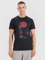 4F T-shirt oversize z nadrukiem męski - czarny M. Czarne t-shirty męskie 4f, m, bez wzorów, z bawełny, bez kołnierzyka. Za 59.99 zł.