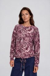 Wzorzysta bluza burgundowa. Czerwone bluzy bez kaptura damskie MOODO, s, z bawełny. Za 119.99 zł.