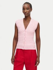 Tommy Hilfiger Kardigan WW0WW50075 Różowy jasny Slim Fit. Czerwone kardigany damskie Tommy Hilfiger, xl, bez wzorów, z bawełny. Za 529.99 zł.