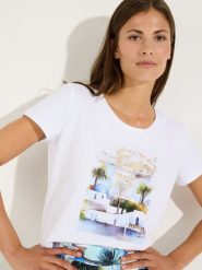 More & More Koszulka Kobiety Bawełna biały|wielokolorowy, 46. Białe t-shirty damskie MORE & MORE, bez wzorów, z bawełny, bez kołnierzyka. Za 199.95 zł.