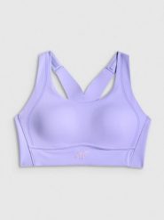 4F Biustonosz treningowy z wysokim wsparciem damski - fioletowy M. Fioletowe biustonosze sportowe damskie 4f, bez wzorów, z gumy. Za 179.99 zł.