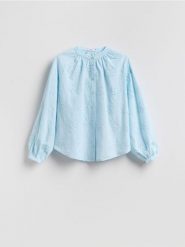 Koszula z haftowanym wzorem - jasnoniebieski. Niebieskie koszule damskie Reserved, l, bez wzorów, z bawełny, bez kołnierzyka, bez ramiączek. Za 149.99 zł.