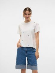 Vero Moda Koszulka w kolorze białym rozmiar: XS. Białe bluzki damskie Vero Moda, xs, bez wzorów, z bawełny, bez kołnierzyka, bez ramiączek. Za 43.47 zł.