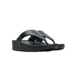 Sandały FitFlop z ergonomiczną podeszwą Microwobbleboard™. Czarne sandały damskie Flip Flop, bez wzorów, z jeansu, bez obcasa, na koturnie. Za 421.00 zł.