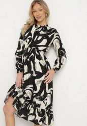 Czarna Rozkloszowana Sukienka z Bawełną w Abstrakcyjny Wzór Silsedi. Czarne sukienki damskie Born2be, na co dzień, m, bez wzorów, z bawełny, eleganckie, bez kołnierzyka, bez ramiączek, midi, rozkloszowane. W wyprzedaży za 87.99 zł.
