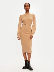 TWINSET Sukienka dzianinowa 242TP3591 Beżowy Slim Fit. Brązowe sukienki damskie Twinset, xl, bez wzorów, z dzianiny, bez kołnierzyka, bez ramiączek. Za 539.99 zł.