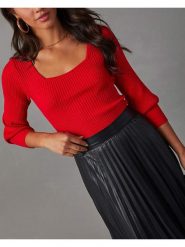 Milan Kiss Sweter w kolorze czerwonym rozmiar: XL. Czerwone swetry klasyczne damskie Milan Kiss, xl, prążkowane, bez kołnierzyka. Za 118.56 zł.