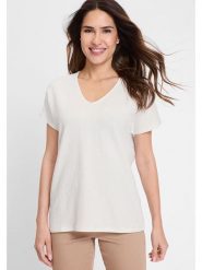 Olsen Koszulka w kolorze kremowym rozmiar: 36. Brązowe bluzki damskie Olsen, bez wzorów, z bawełny, bez kołnierzyka. Za 60.99 zł.