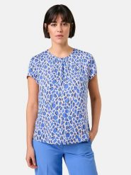 Gerry Weber Bluzka w kolorze niebiesko-beżowym rozmiar: 36. Brązowe bluzki damskie Gerry Weber, s, bez wzorów, z wiskozy, klasyczne, bez kołnierzyka, bez ramiączek. Za 162.49 zł.