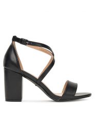 DeeZee Sandały XFB065-09 Czarny. Czarne sandały damskie DeeZee, bez wzorów, ze skóry, bez obcasa, na słupku. Za 129.99 zł.