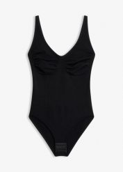 Body modelujące, bezszwowe, średni stopień modelowania sylwetki. Czarne body damskie bonprix, bez wzorów. Za 32.99 zł.