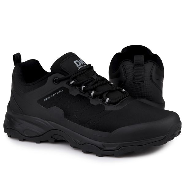 Buty męskie trekkingowe DK FALER. Czarne buty trekkingowe męskie DK, z materiału, bez zapięcia, trekkingowe. Za 158.00 zł.