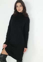 Czarna Pudełkowa Sukienka Dzianinowa z Golfem Chissa. Czarne sukienki damskie Born2be, na jesień, bez wzorów, z dzianiny, bez kołnierzyka, bez ramiączek, midi. W wyprzedaży za 87.99 zł.