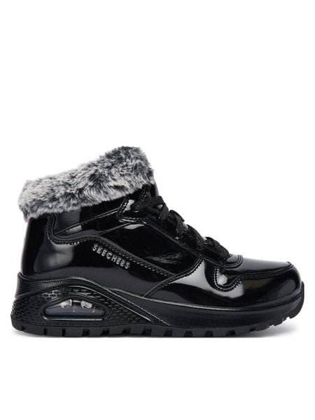 Skechers Trzewiki Uno Rugged 168126/BBK Czarny. Czarne botki damskie Skechers, ze skóry, bez obcasa, na płaskiej podeszwie, bez zapięcia. Za 399.99 zł.