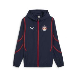 Męska kurtka przedmeczowa z tkaniny FC Red Bull Salzburg PUMA Club Navy Red Blue. Czerwone kurtki męskie Puma, m, bez wzorów, z materiału, klasyczne, bez kaptura. Za 396.15 zł.