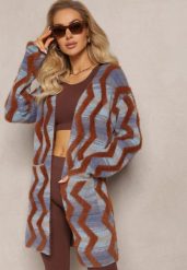 Niebiesko-Brązowy Luźny Kardigan Niezapinany w Geometryczny Print Sheshy. Niebieskie kardigany damskie Renee, bez wzorów, z dzianiny. Za 119.99 zł.