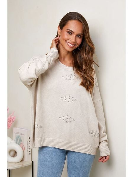 Soft Cashmere Sweter w kolorze kremowym rozmiar: 38/40. Brązowe swetry klasyczne damskie Soft Cashmere, bez kołnierzyka. Za 161.45 zł.