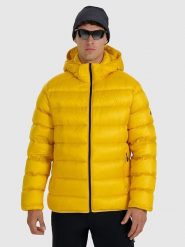 4F Puchowa kurtka trekkingowa w kolorze żółtym rozmiar: XXL. Żółte kurtki męskie 4f, na zimę, xxl, bez wzorów, z puchu, bez kaptura. Za 304.99 zł.