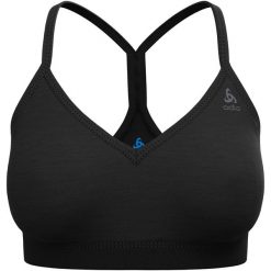 Biustonosz damski ODLO Merino Soft Sport Bra. Czarne biustonosze sportowe damskie Odlo, bez wzorów, z wełny. Za 229.99 zł.