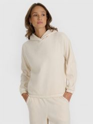4F Bluza dresowa nierozpinana z kapturem damska - biała XL. Białe bluzy z kapturem damskie 4f, xl, z dresówki. Za 159.99 zł.