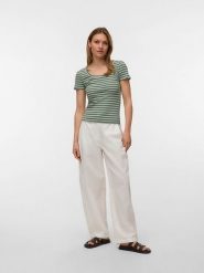 Vero Moda Koszulka w kolorze zielono-białym rozmiar: S. Zielone bluzki damskie Vero Moda, s, bez wzorów, prążkowane, bez kołnierzyka. Za 53.17 zł.