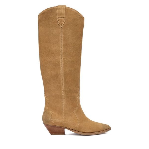 Kowbojki Badura. Brązowe kozaki damskie Badura, bez obcasa, na słupku. Za 339.99 zł.